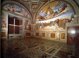 Raffaello Santi: Stanza della Segnatura (Az aláírás szobája), vatikáni freskó, 1508-1511
